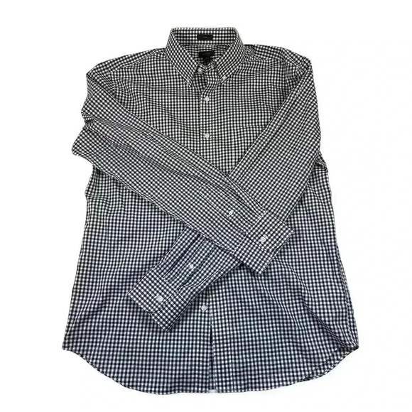 NWT men’s J Crew L navy blue/white gingham button down slim fit collared shirt - Picture 1 of 8